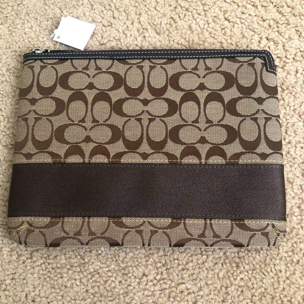 Coach Signature Stripe Tablet IPad Zippered Case